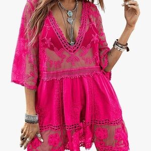 Vibrant Pink Lace cover up dress by Victoria Leland Designs